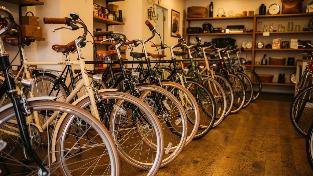 Intérieur d'une boutique spécialisée vélos de ville avec modèles hollandais exposés